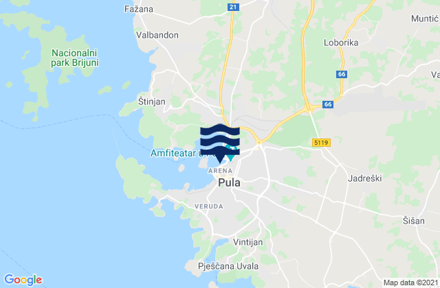 Carte des horaires des marées pour Pula-Pola, Croatia