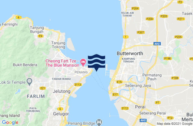 Carte des horaires des marées pour Pulau Pinang, Malaysia