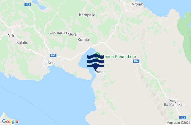 Carte des horaires des marées pour Punat, Croatia