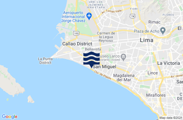 Carte des horaires des marées pour Punta Gaviotas, Peru