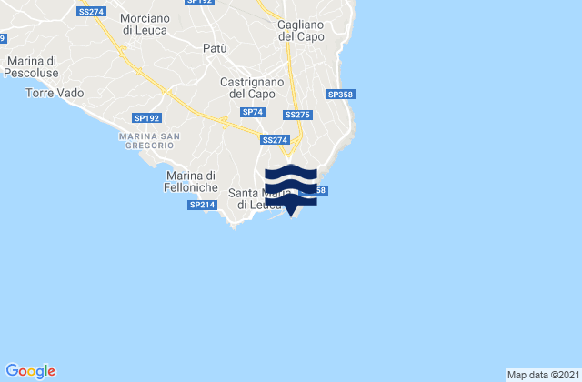 Carte des horaires des marées pour Punta Mèliso, Italy