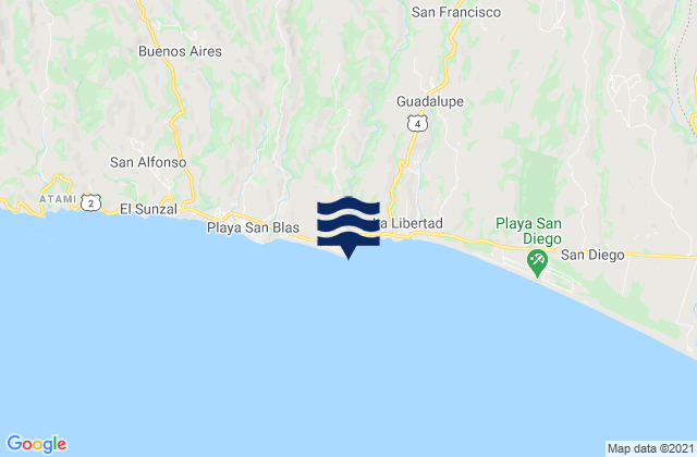 Carte des horaires des marées pour Punta Roca, El Salvador