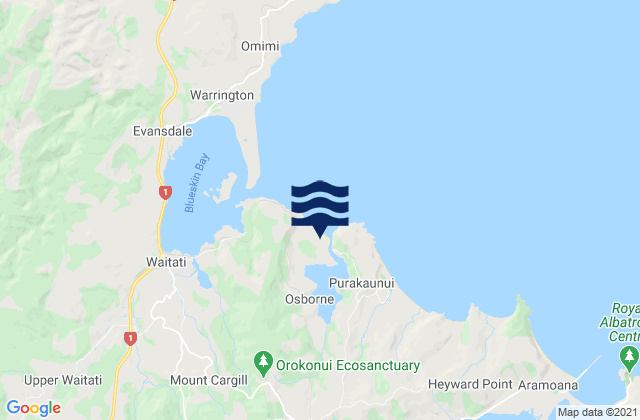 Carte des horaires des marées pour Purakaunui Inlet, New Zealand