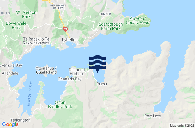 Carte des horaires des marées pour Purau Bay, New Zealand