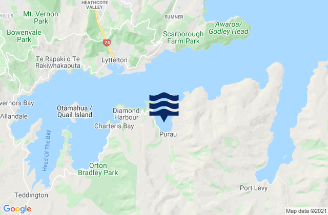 Carte des horaires des marées pour Purau Bay, New Zealand