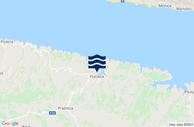 Carte des horaires des marées pour Pučišća, Croatia