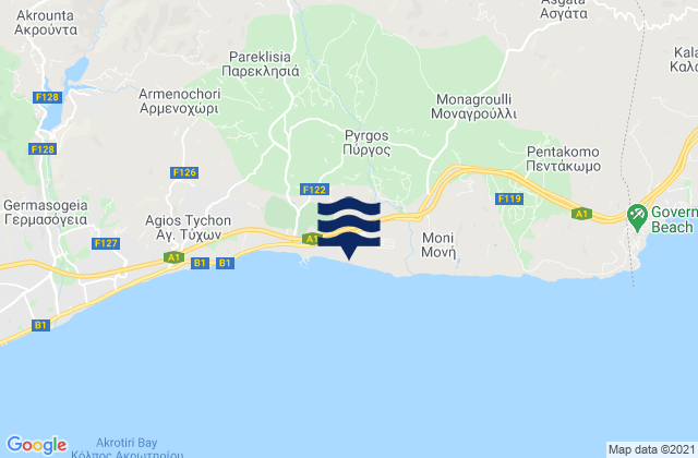 Carte des horaires des marées pour Pyrgos, Cyprus