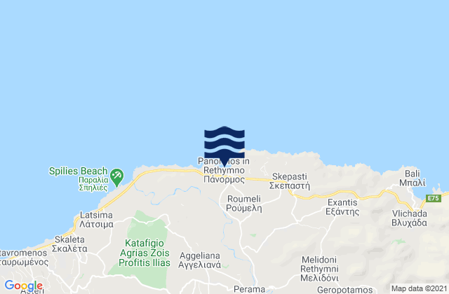 Carte des horaires des marées pour Pánormos, Greece
