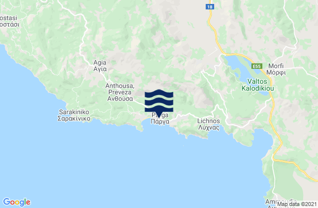 Carte des horaires des marées pour Párga, Greece
