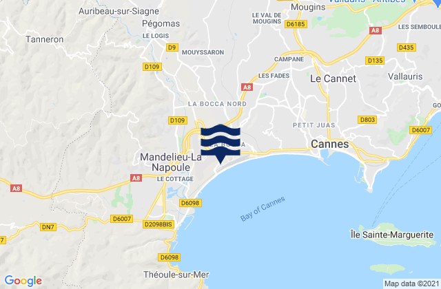 Carte des horaires des marées pour Pégomas, France