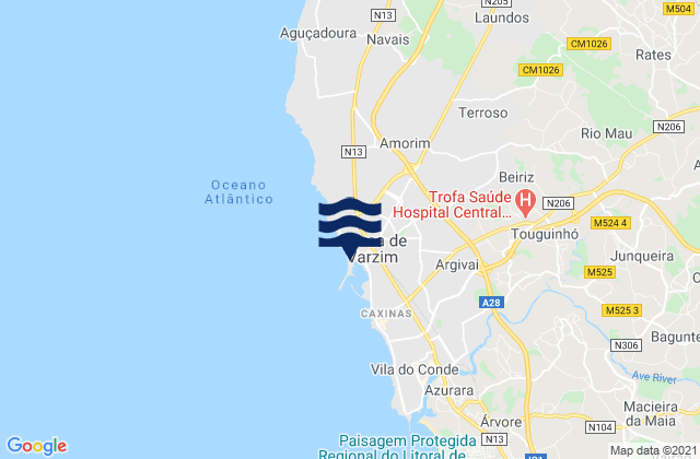 Carte des horaires des marées pour Póvoa de Varzim, Portugal