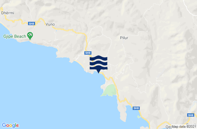 Carte des horaires des marées pour Qarku i Vlorës, Albania