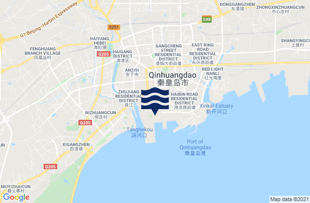 Carte des horaires des marées pour Qinhuangdao, China