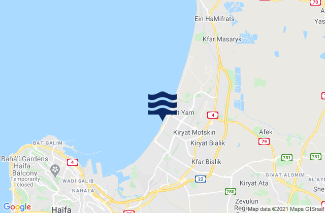 Carte des horaires des marées pour Qiryat Ata, Israel