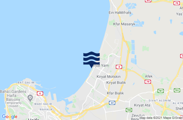 Carte des horaires des marées pour Qiryat Moẕqin, Israel