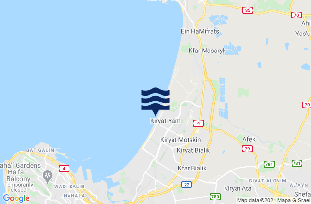 Carte des horaires des marées pour Qiryat Yam, Israel