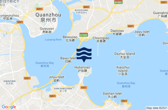 Carte des horaires des marées pour Quanzhou Wan, China