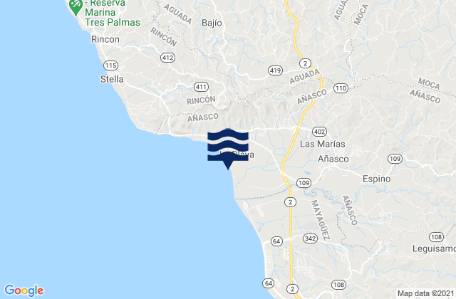 Carte des horaires des marées pour Quebrada Larga Barrio, Puerto Rico