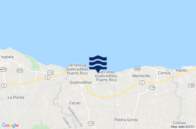 Carte des horaires des marées pour Quebradillas Municipio, Puerto Rico
