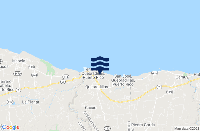 Carte des horaires des marées pour Quebradillas, Puerto Rico