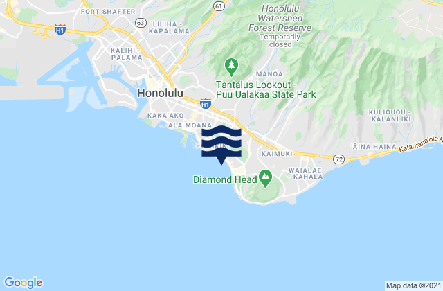 Carte des horaires des marées pour Queens/Canoes (Waikiki), United States
