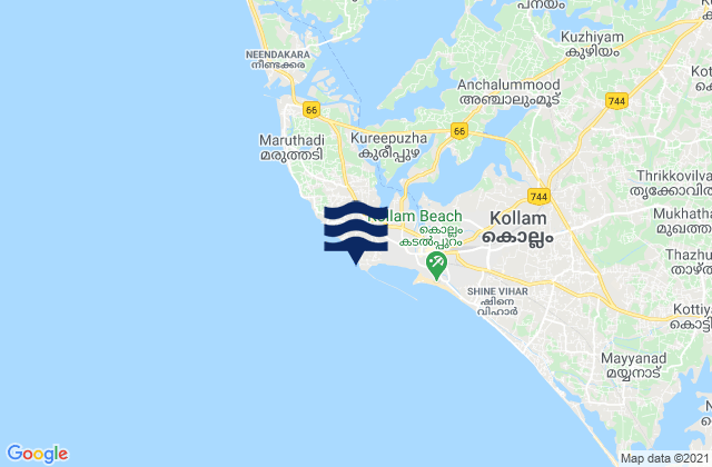 Carte des horaires des marées pour Quilon, India