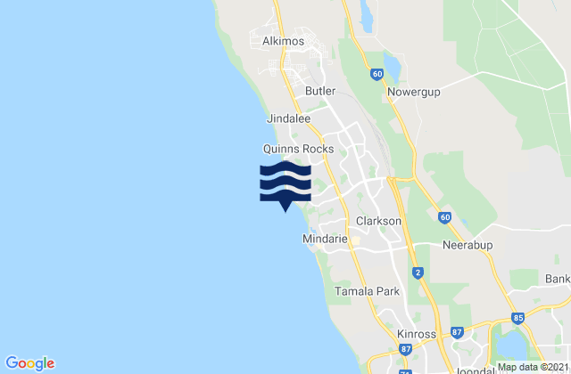 Carte des horaires des marées pour Quinns Rocks, Australia