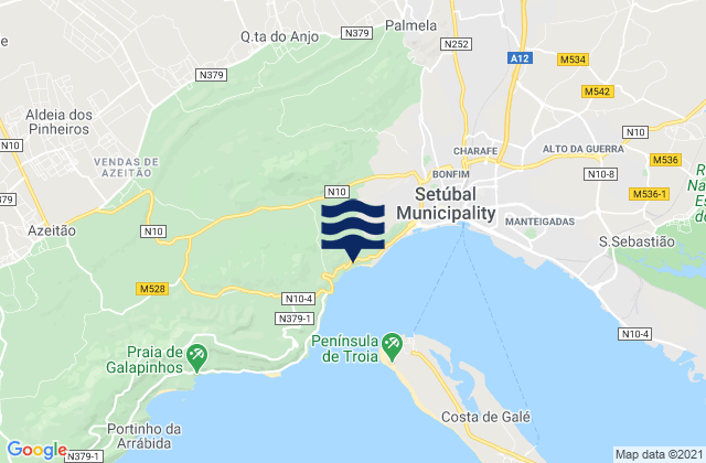 Carte des horaires des marées pour Quinta do Anjo, Portugal