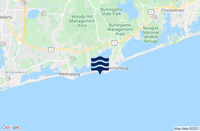 Carte des horaires des marées pour Quonochontaug Beach, United States