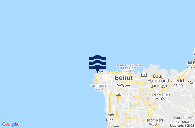 Carte des horaires des marées pour Ra's Bayrut, Lebanon