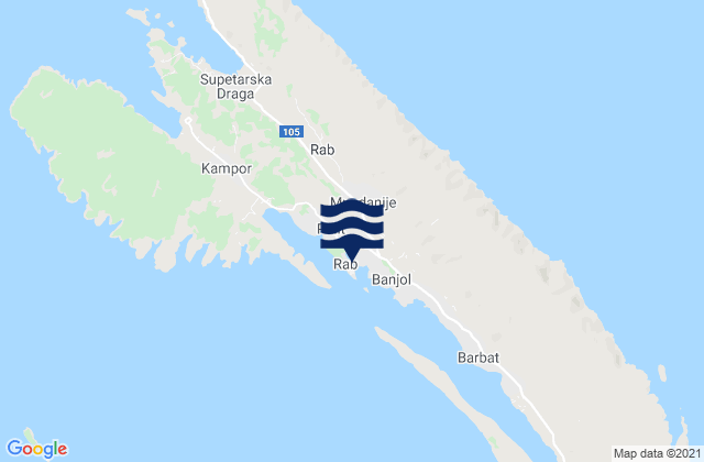 Carte des horaires des marées pour Rab, Croatia