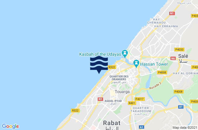 Carte des horaires des marées pour Rabat, Morocco