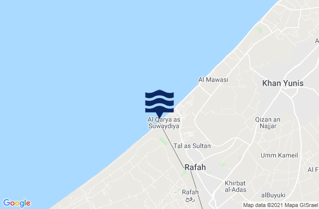 Carte des horaires des marées pour Rafah, Palestinian Territory