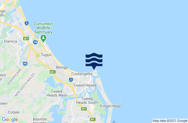 Carte des horaires des marées pour Rainbow Bay, Australia