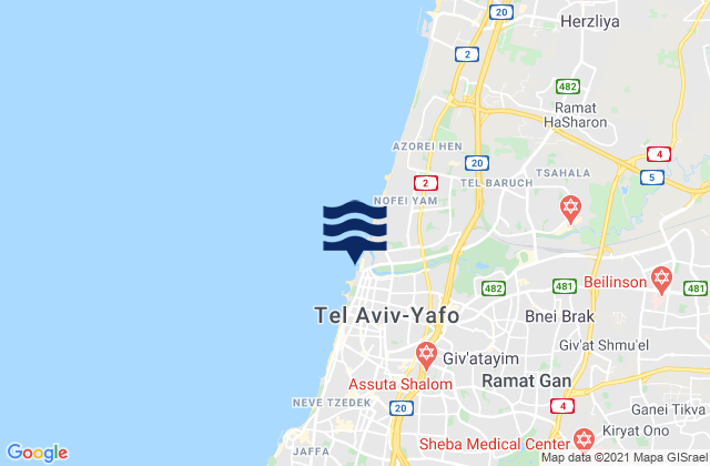Carte des horaires des marées pour Ramat Gan, Israel