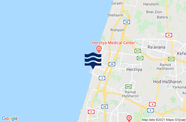 Carte des horaires des marées pour Ramat HaSharon, Israel
