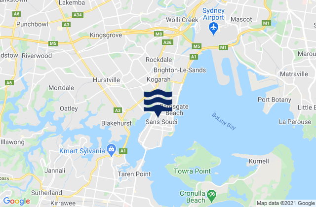 Carte des horaires des marées pour Ramsgate, Australia