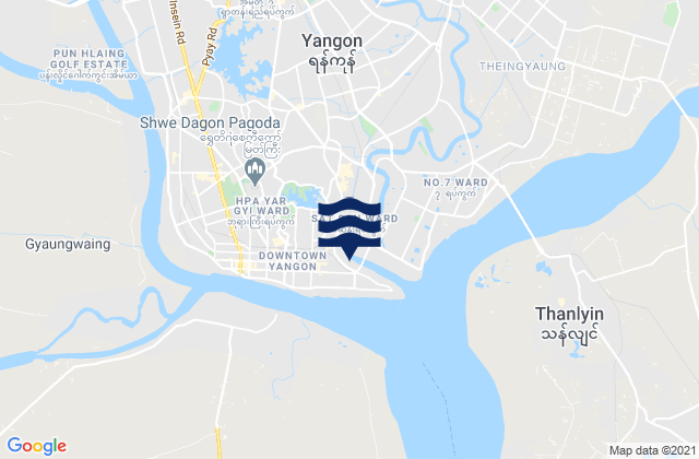 Carte des horaires des marées pour Rangoon, Myanmar