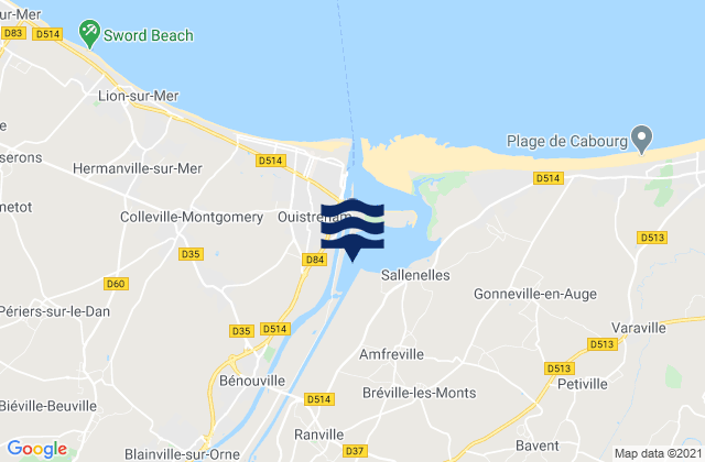 Carte des horaires des marées pour Ranville, France