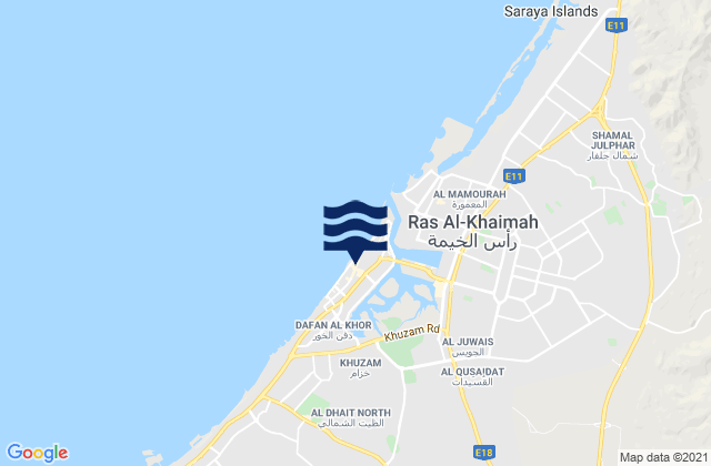 Carte des horaires des marées pour Ras Al Khaimah City, United Arab Emirates