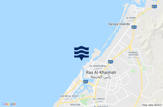 Carte des horaires des marées pour Ras al Khaymah, Iran