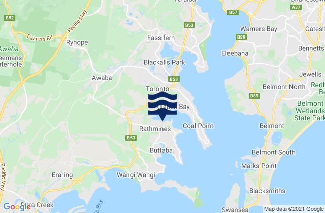 Carte des horaires des marées pour Rathmines, Australia