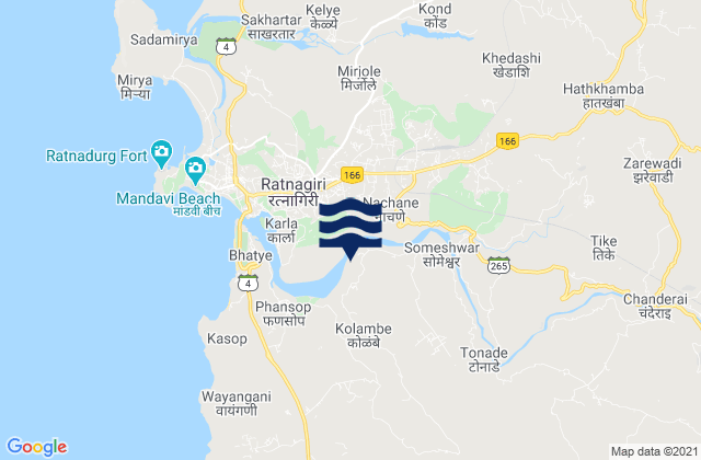 Carte des horaires des marées pour Ratnagiri, India