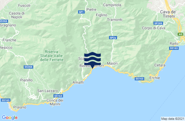 Carte des horaires des marées pour Ravello, Italy