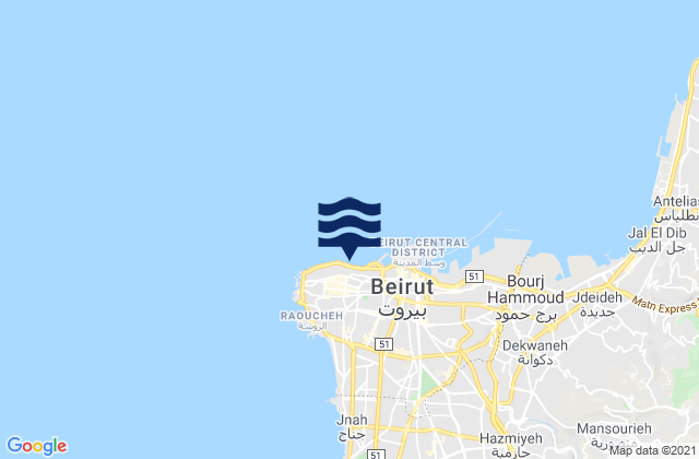 Carte des horaires des marées pour Ra’s Bayrūt, Lebanon