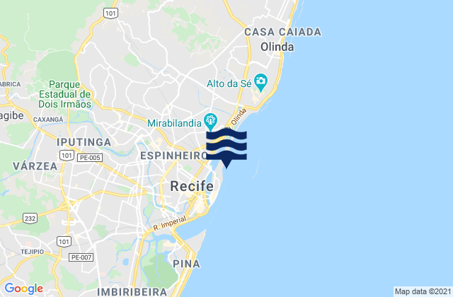 Carte des horaires des marées pour Recife, Brazil