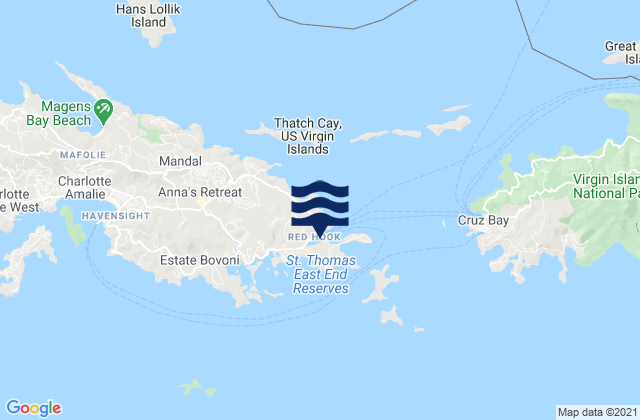 Carte des horaires des marées pour Redhook Bay St. Thomas Island, U.S. Virgin Islands