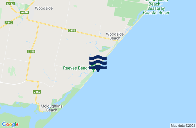 Carte des horaires des marées pour Reeves Beach, Australia