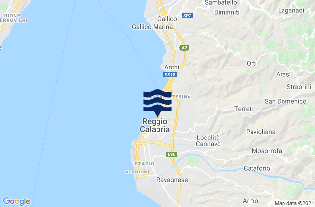 Carte des horaires des marées pour Reggio Calabria, Italy