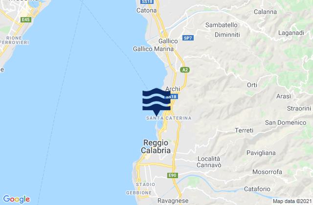 Carte des horaires des marées pour Reggio di Calabria, Italy